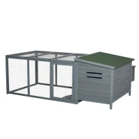 PawHut 88" Large Wooden Chicken Coop Outdoor Hen House Poultry Cage Pen Backyard with Run, Nesting Box, Waterproof Roof and Removable Tray, Gray(m-11)