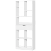 HOMCOM Tall Bookshelf with Drawer, Freestanding Bookcase for Bedroom, Living Room, Home Office, White(m-11)