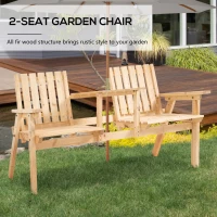 Outsunny Garden Bench for 2 Persons with Middle Table and Umbrella Hole, 2-Seater Outdoor Wooden Bench with Slat Design, Natural(m-4)