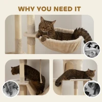 PawHut 81" Large Cat Tree w/ Scratching Posts, Condos, Beds, Hammocks, Jumping Platforms, Toy Balls, Rope Cat Toy, Beige(m-7)
