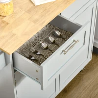 HOMCOM 41" Kitchen Island with Storage and Solid Wood Top, Rolling Kitchen Cart on Wheels with 2 Storage Drawers, 2 Doors and Towel Rack for Dining Room, Grey(m-10)