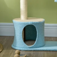 PawHut Moon Cat Tower for Indoor Cats with Teddy Fleece House Bed Scratching Post Hanging Toy Star Platform 41" Blue(m-9)