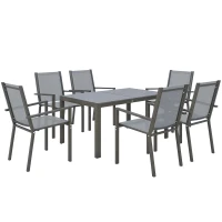 Outsunny 7 Piece Outdoor Dining Set with Rectangular Table and 6 Stackable Chairs, for Backyard, Lawn, Deck, Balcony, Pool Side(m-9)