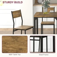 HOMCOM Dining Table Set for 2, 3 Piece Kitchen Table and Chairs with Metal Legs for Small Spaces, Rustic Brown(m-5)