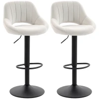 HOMCOM Bar Stools Set of 2, Swivel Counter Height Barstools with Adjustable Height and Cutout Back, Velvet Upholstered Bar Chairs with Round Metal Base and Footrest, Cream(m-2)