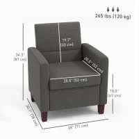 HOMCOM Fabric Accent Chair, Modern Armchair with Seat Cushion and Non-Slip Pads for Living Room, Bedroom, Dark Grey(m-3)