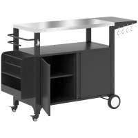 Outsunny Outdoor Grill Cart with Foldable Side Table, Stainless Steel Tabletop, Pizza Oven Stand with Storage Rack, Wheels(m-2)