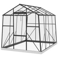 Outsunny 6' x 8' Walk-in Polycarbonate Greenhouse Aluminium Green House with Sliding Door, 5-Level Roof Vent, Rain Gutter(m-2)