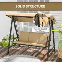Outsunny 3 Seater Patio Swing Chair, Porch Swing with Adjustable Canopy and Removable Cushions, Outdoor Swing Seat, Beige(m-4)