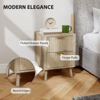 HOMCOM Night Stands Set of 2, Nightstands with Finger Pulls and Fluted Drawers, Bedside Tables with Round Edges, Oak(m-4)
