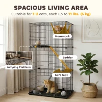 PawHut 3-Tier Cat Cage Indoor, Detachable Metal Wire Kennel withwith Hammock, Platform, Tray and Cushion for 1-2 Kittens(m-4)