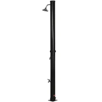 Outsunny 7.3FT 5.3 Gallon Solar Heated Shower, 2-Section Outdoor Shower with Shower Head, Foot Shower, Temperature Display for Backyard, Poolside, Spa, Beach, Black(m-11)