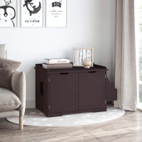 PawHut Wooden Cat Litter Box Enclosure, Hidden Cat Washroom, Kitten House with Nightstand End Table and Storage Rack Magnetic Doors, Brown(m-10)