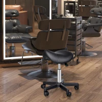 HOMCOM Saddle Stool, PU Leather Rolling Stool with Wheels, Adjustable Salon Chair for Kitchen, Salon Spa, Bar, Home Office, Massage, Black(m-7)