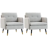 HOMCOM Accent Chairs Set of 2, Upholstered Armchairs with Tufted Back Cushion and Steel Legs for Living Room, Bedroom(m-8)
