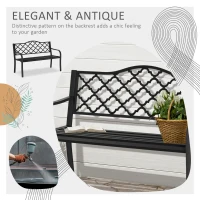 Outsunny 2-Seater Steel Garden Bench, Antique Outdoor Loveseat with Armrests and Chic Backrest for Yard, Lawn, Patio, Black(m-4)