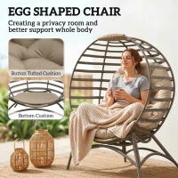 Outsunny Egg Chair, Patio Lounge Chair, Foldable Basket Chair with Large Seat Cushion, Side Pocket, Sand(m-5)