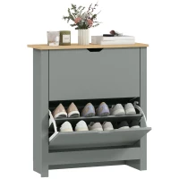 HOMCOM Shoe Storage Cabinet with 2 Flip Drawers and Adjustable Shelves for 8–12 Pairs of Shoes, Light Grey(m-9)