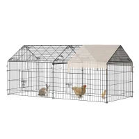 PawHut Metal Chicken Coop, 87" x 41" x 41" Chicken Run Pen for Yard with Cover, Portable Catio Poultry Cage Indoor Outdoor Backyard, Cat Cage for Rabbit, Duck, Hen, Small Animal, Chinchillas, Beige(m-1)