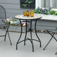 Outsunny Mosaic Patio Table, Round Coffee Table with Metal Frame, Garden Furniture for Outdoor, Poolside, Green(m-1)