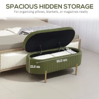 HOMCOM Upholstered Bedroom Bench, Channel Tufted Ottoman Bench with Thick Padding and Metal Legs, Dark Green(m-6)