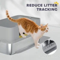 PawHut Stainless Steel Litter Box, XL High Sided Cat Litter Box with Scoop, Anti Leakage & Easy to Clean, 24" x 16" x 12", Grey(m-6)