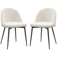 HOMCOM Set of 2 Mid-Back Dining Chair, Mid-Back Velvet-touch Upholstery Kitchen Chair for Living Room Dining Room, Cream White(m-2)