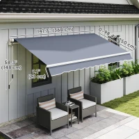 Outsunny 12' x 8' Retractable Patio Awning Sunshade Shelter with Manual Crank Handle UV & Water-Resistant for Deck Balcony Grey(m-3)