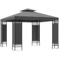 Outsunny 10 x 10 FT Canopy Gazebo, Double Roof Patio Gazebo with Screen Panels and Metal Frame for Deck, Backyard, Dark Grey(m-9)