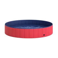 PawHut Foldable Pet Swimming Pool, Portable Dog Bathing Tub, 12" x 63" Plastic Large Dog Pool for Outdoor Dogs and Cats, Red(m-1)