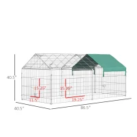 PawHut Metal Chicken Coop, 87" x 41" x 41" Chicken Run Pen for Yard with Cover, Portable Catio Poultry Cage Indoor Outdoor Backyard, Cat Cage for Rabbit, Duck, Hen, Small Animal, Chinchillas, Beige(m-3)