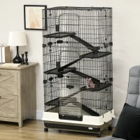 PawHut 6-tier Platform Rolling Small Animal Cage Rabbit Hutch Pet Play House with Platform, Ramp,Removable Tray. 4 universal wheels (Black) for Bunny Pet Mink Chinchilla(m-8)