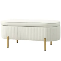 HOMCOM Upholstered Bedroom Bench, Channel Tufted Ottoman Bench with Thick Padding and Metal Legs, Cream White(m-2)