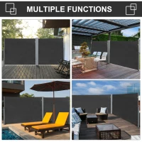 Outsunny 118" x 71" Outdoor Folding Privacy Screen Retractable Side Awning Patio with Resistance to UV Rays and Wind Grey(m-6)