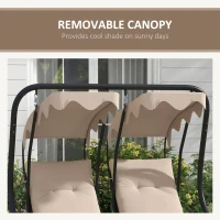 Outsunny 2 Seat Modern Outdoor Swing Chairs With Handrails and Removable Canopy - Beige(m-7)