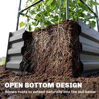 Outsunny Galvanized Planter Box, 24" x 24" x 55" Raised Garden Bed with Tomato Cage for Climbing Vines, Dark Gray(m-5)