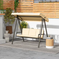 Outsunny 3 Seater Patio Swing Chair, Porch Swing with Adjustable Canopy and Removable Cushions, Outdoor Swing Seat, Beige(m-8)