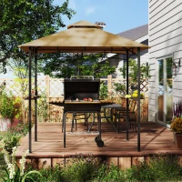 Outsunny 8' x 5' BBQ Grill Gazebo Tent with Double Tiered Canopy for Outdoor Sun Shade,  Khaki(m-7)