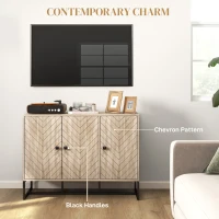 HOMCOM Modern Sideboard, Buffet Cabinet with Adjustable Shelves, 3 Chevron Doors for Living Room, Hallway, Oak Wood Grain(m-6)