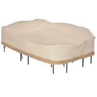 Outsunny 129.9-Inch Oval Patio Table and Chair Set Cover, Beige/Coffee Sofa Set(m-11)