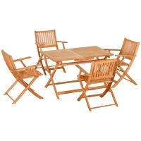 Outsunny 5 Piece Wood Patio Dining Set for 4, Dining Table and Chairs Set, Folding Outdoor Patio Furniture for Patio, Backyard and Garden, Teak(m-2)