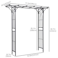 Outsunny Metal Garden Arch Outdoor Walkway Arbor, 74.75" x 19.75" x 82.75", Dark Grey(m-3)