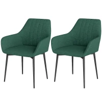 HOMCOM Dining Chairs Set of 2, Upholstered Linen Fabric Accent Chairs with Metal Legs, Dark Green(m-2)