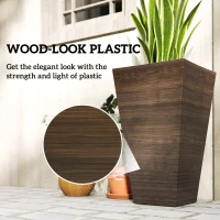 Outsunny Tall Planter for Outdoor Plants Set of 3, 28 Inch Taper Planter with Drainage Holes, Brown(m-6)