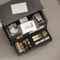 HOMCOM Modern Coffee Table, Lift Top Center Table with Fabric Drawers and Hidden Storage for Living Room, Distressed Black(m-10)