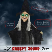 HOMCOM 6' Life Size Black Witch Outdoor Halloween Decoration, Halloween Prop w/ Light Up Eyes(m-4)