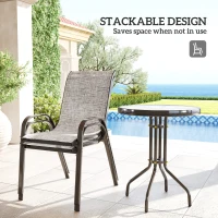 Outsunny 3 Pieces Bistro Set, Small Patio Furniture Set with Stackable Mesh Chairs, Glass Table for Garden, Balcony, Grey(m-5)