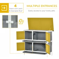 PawHut Wooden Bunny Rabbit Hutch, Small Animal Habitat with Ramp, Removable Tray & Weatherproof Roof, Indoor/Outdoor, Grey(m-4)