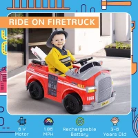Aosom Kids Ride-On Car Fire Truck, 6V 7AH Battery Powered Fire Car with Parental Remote Control, Safety Belt, Lighting, Working Steering Wheels, Horn and Lift Ladder (Red)(m-4)