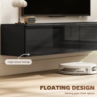 HOMCOM Wall Mounted TV Stand, Floating TV Cabinet with Storage, for TVs up to 70", High Gloss Effect, Black(m-4)